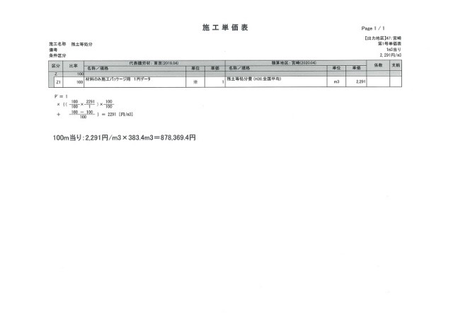 施工単価表（残土等処分）